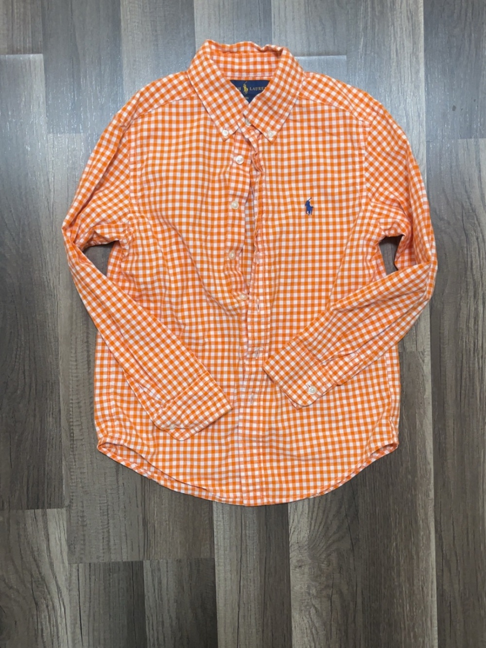 POLO RALPH LAUREN Button Down Dress Shirt Kids Small 8 Orange Long Sleeve